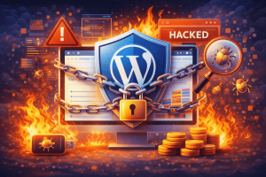 Ilustração representando proteção de site WordPress contra ataques e malware