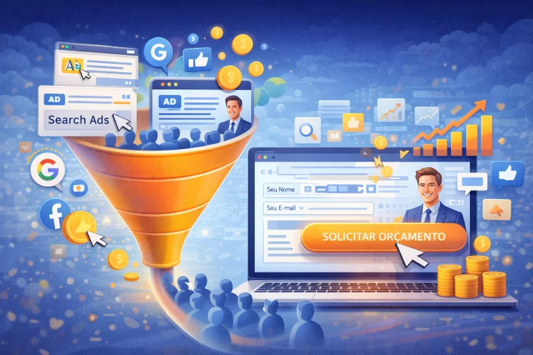 Ilustração de funil de marketing e conversão em site
